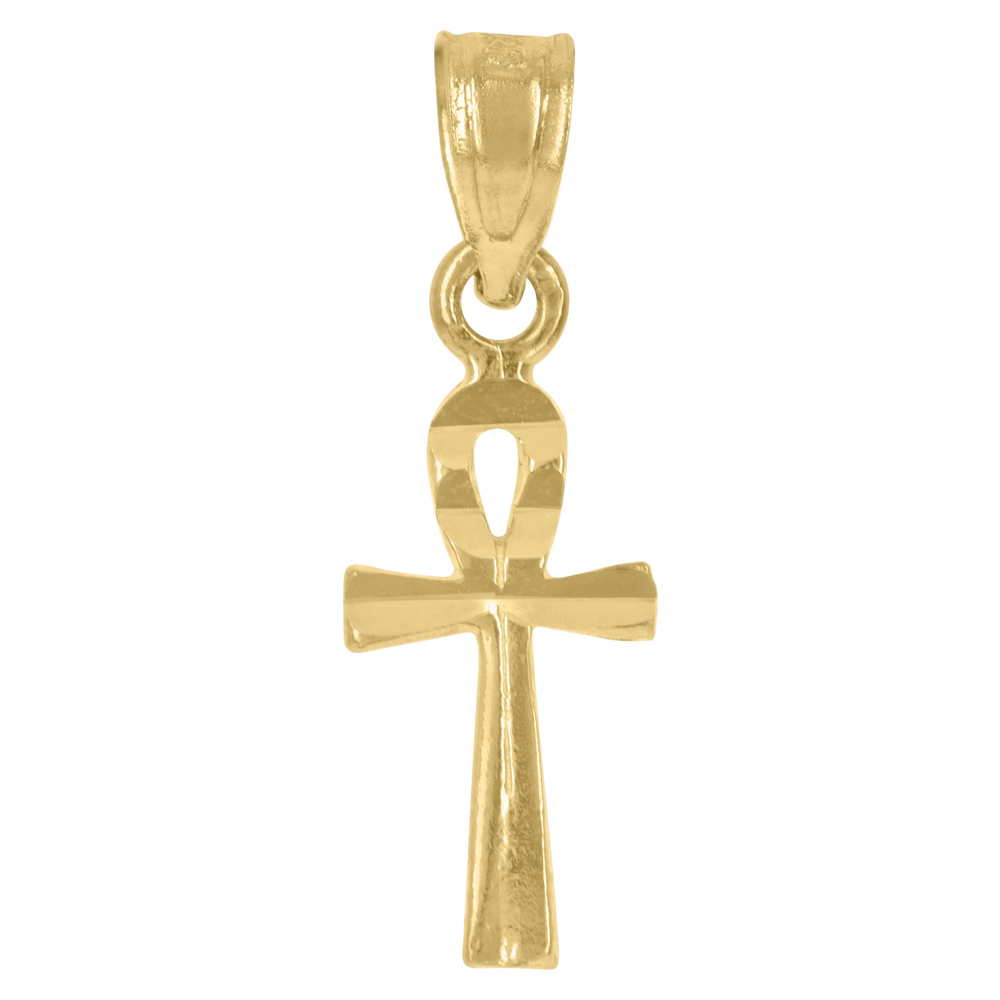 10kt 10k Yellow Gold Diamond-Cut Womens Ankh Cross Religious Charm Pendant